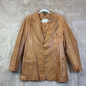 Vintage Men's 70s-80s Leather Blazer Jacket Sz 42 Camel Retro Hipster READ